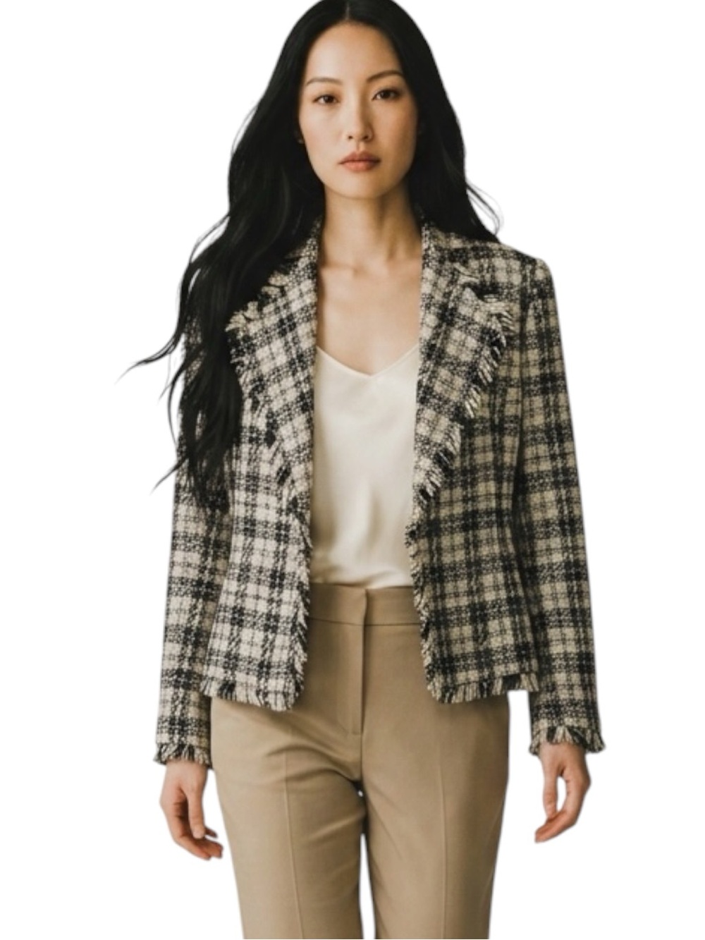 Nicole Studio Black Cream Woven Tweed  Coastal Grandma Jacket Size 14